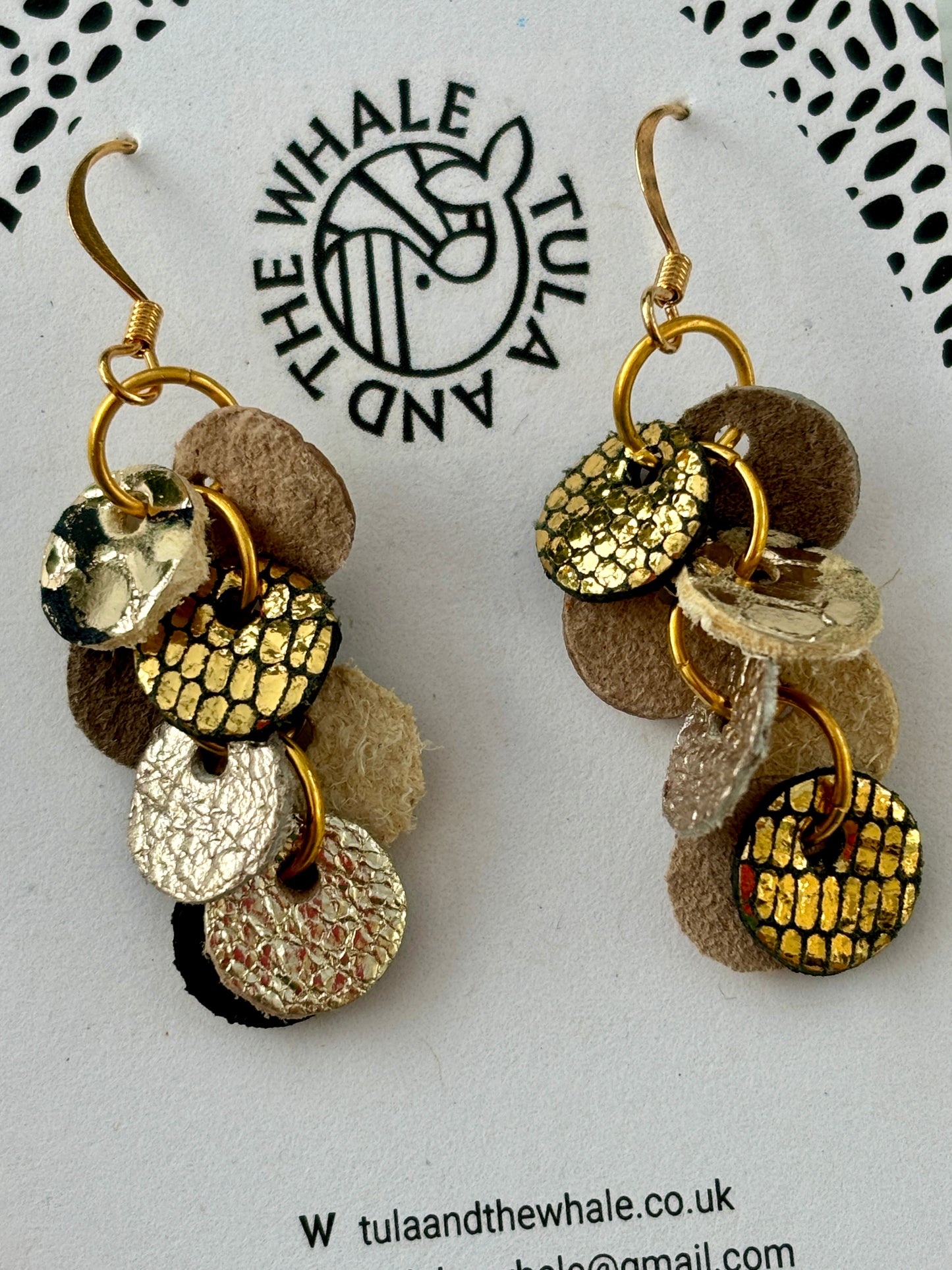 Leather Disco Drop Dangly Earrings