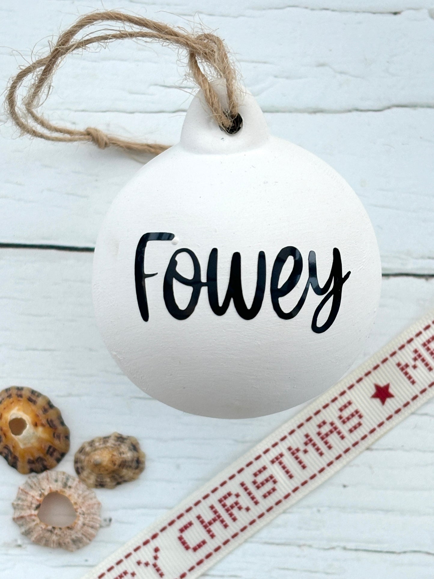 Fowey White Ceramic Christmas Tree Bauble Decoration