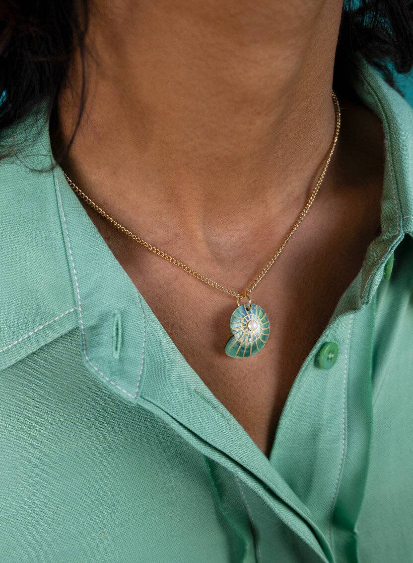 Green Pearl Spiral Shell Pendant