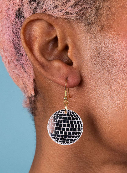 Silver Mirror Disco Ball Earrings