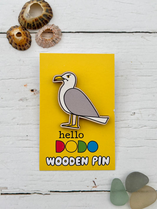 Grumpy Seagull Wooden Pin Badge