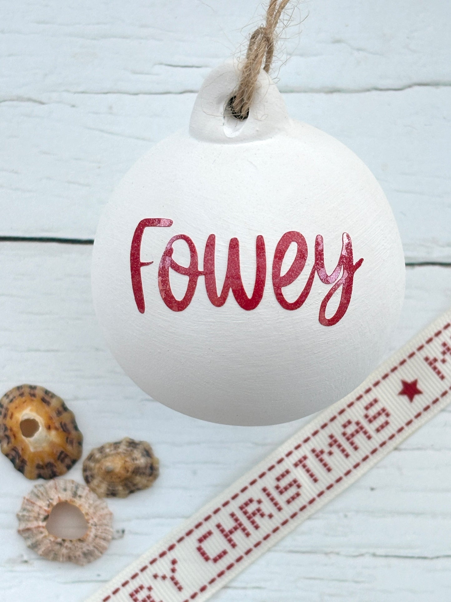 Fowey White Ceramic Christmas Tree Bauble Decoration