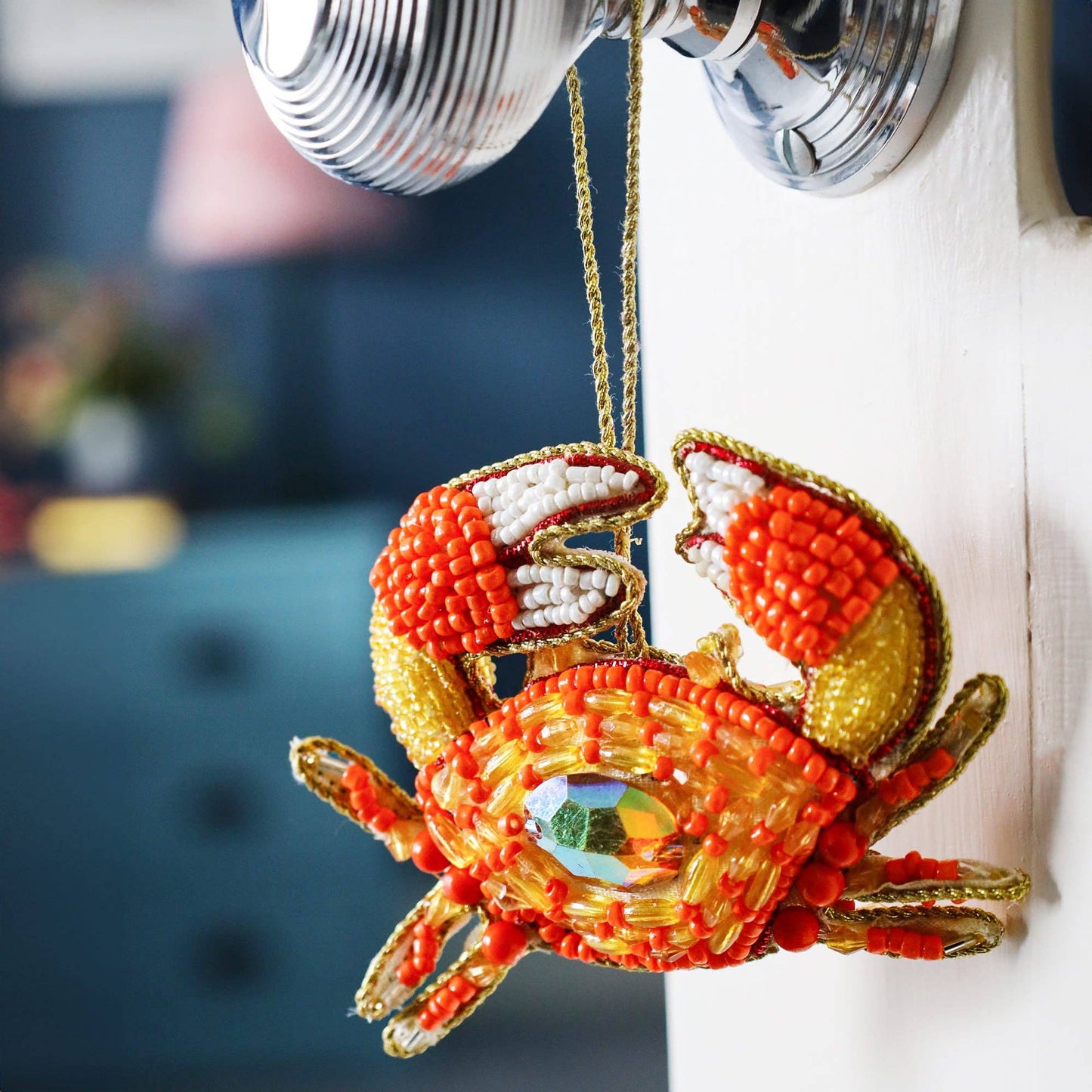 Beaded Jewelled Orange Crab Hanging Decoration