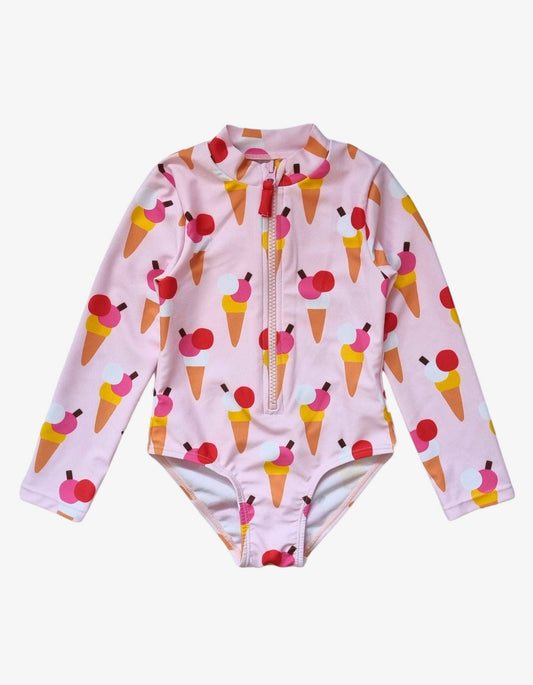Ice Cream Cones Print Long-Sleeved Swimsuit