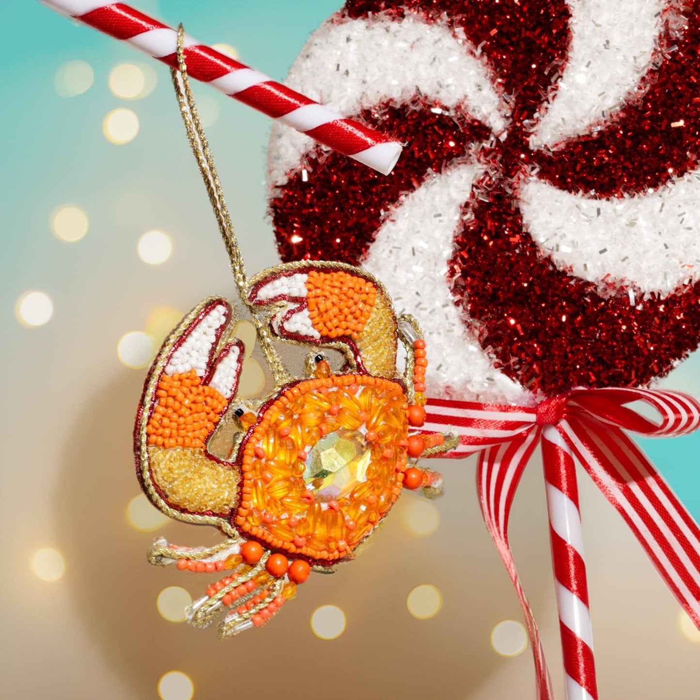 Beaded Jewelled Orange Crab Hanging Decoration