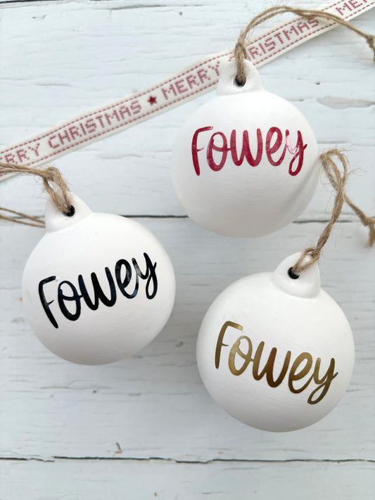 Fowey White Ceramic Christmas Tree Bauble Decoration