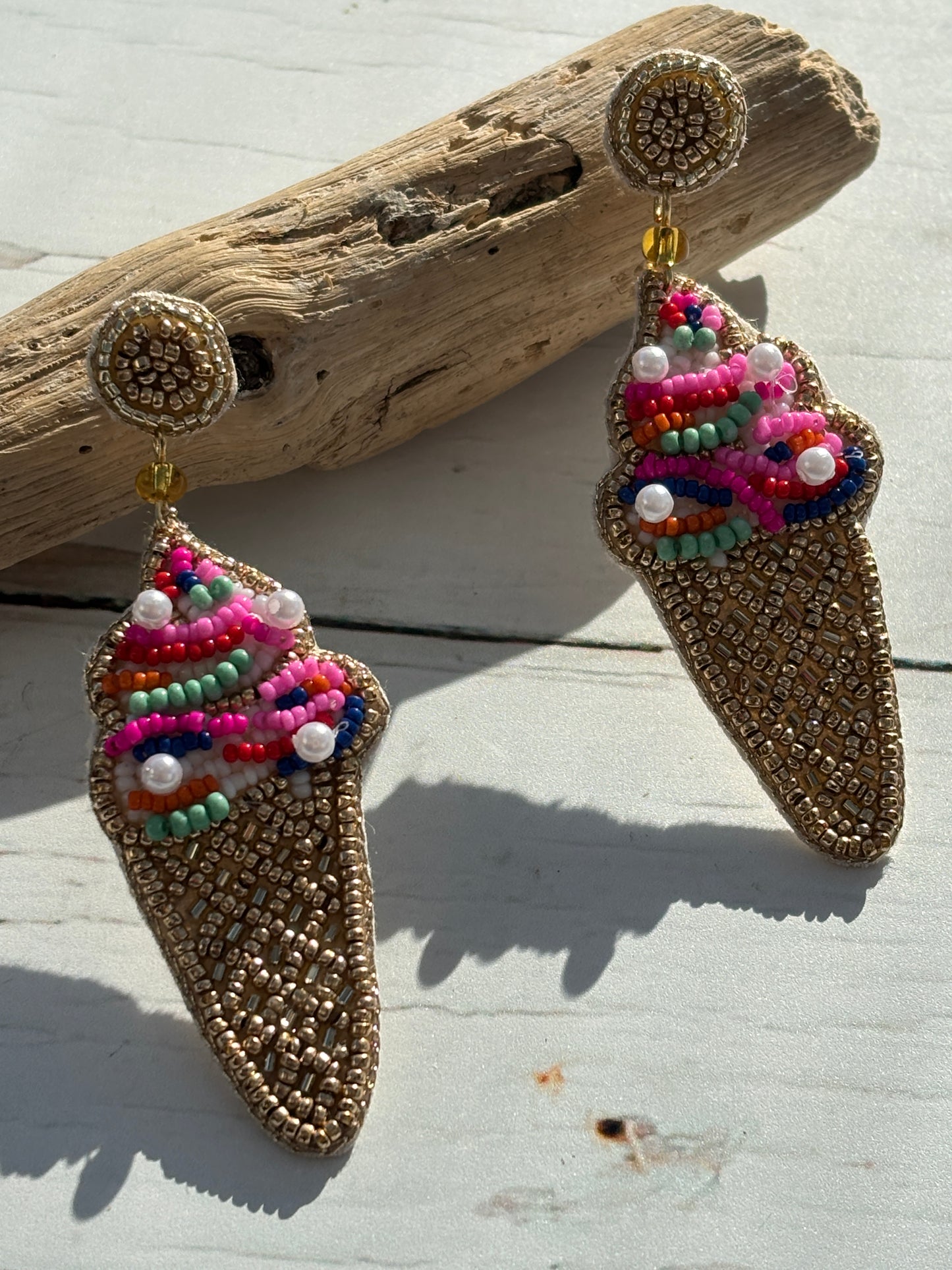 Colourful Ice Cream Cone Beaded Earrings