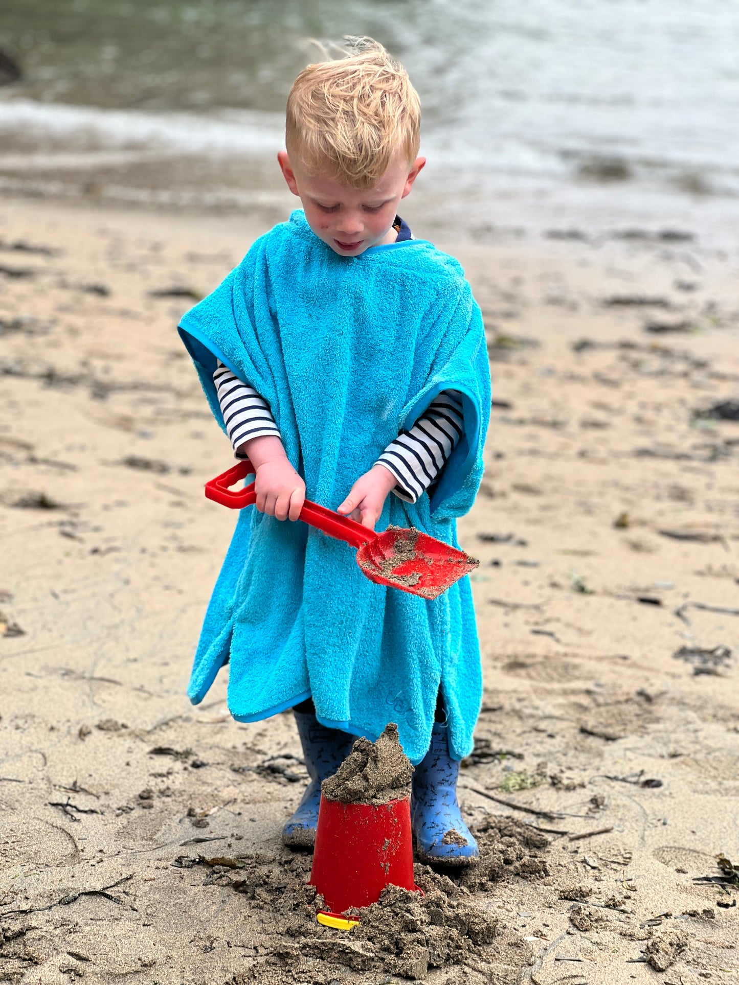 Turquoise kids poncho towel robe, age 3-5