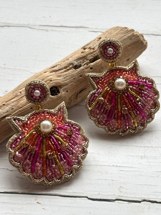 Seashell Hand Beaded Earrings