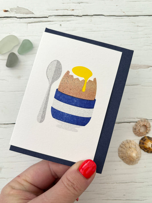 Cornish Stripes Egg & Spoon Mini Greetings Cards