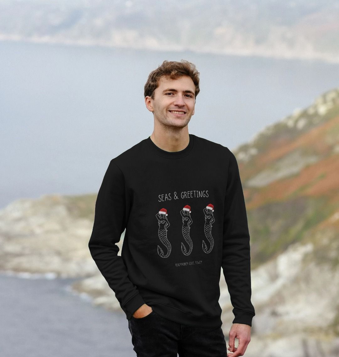 Black Men's Festive Mermaids Readymoney Christmas Jumper Sweat beach