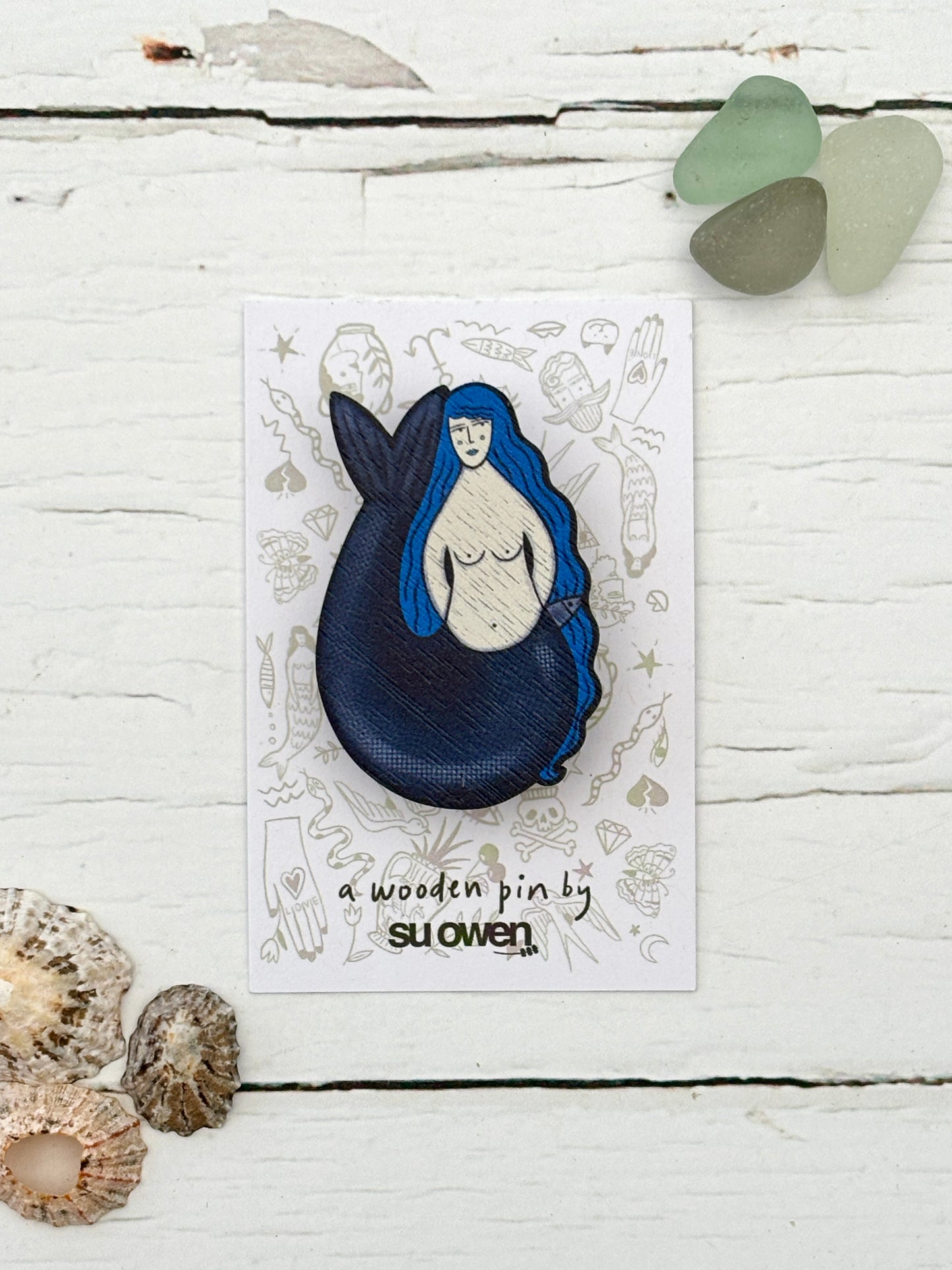 Mermaid Wooden Nautical Pin Brooch Badge