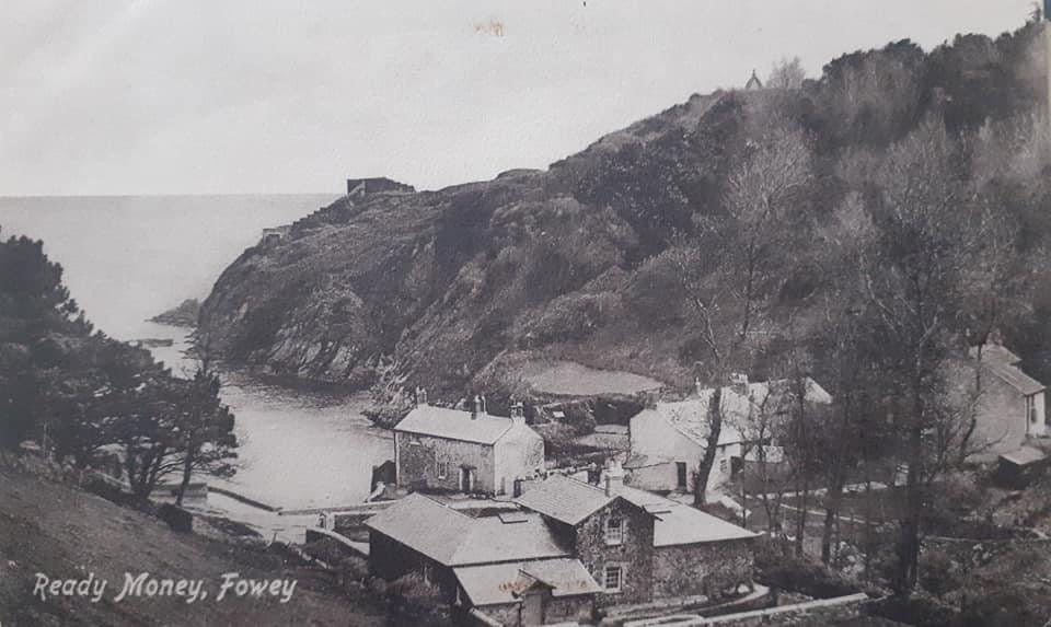 An old black and white photo of Readymoney Cove Fowey Cornwall