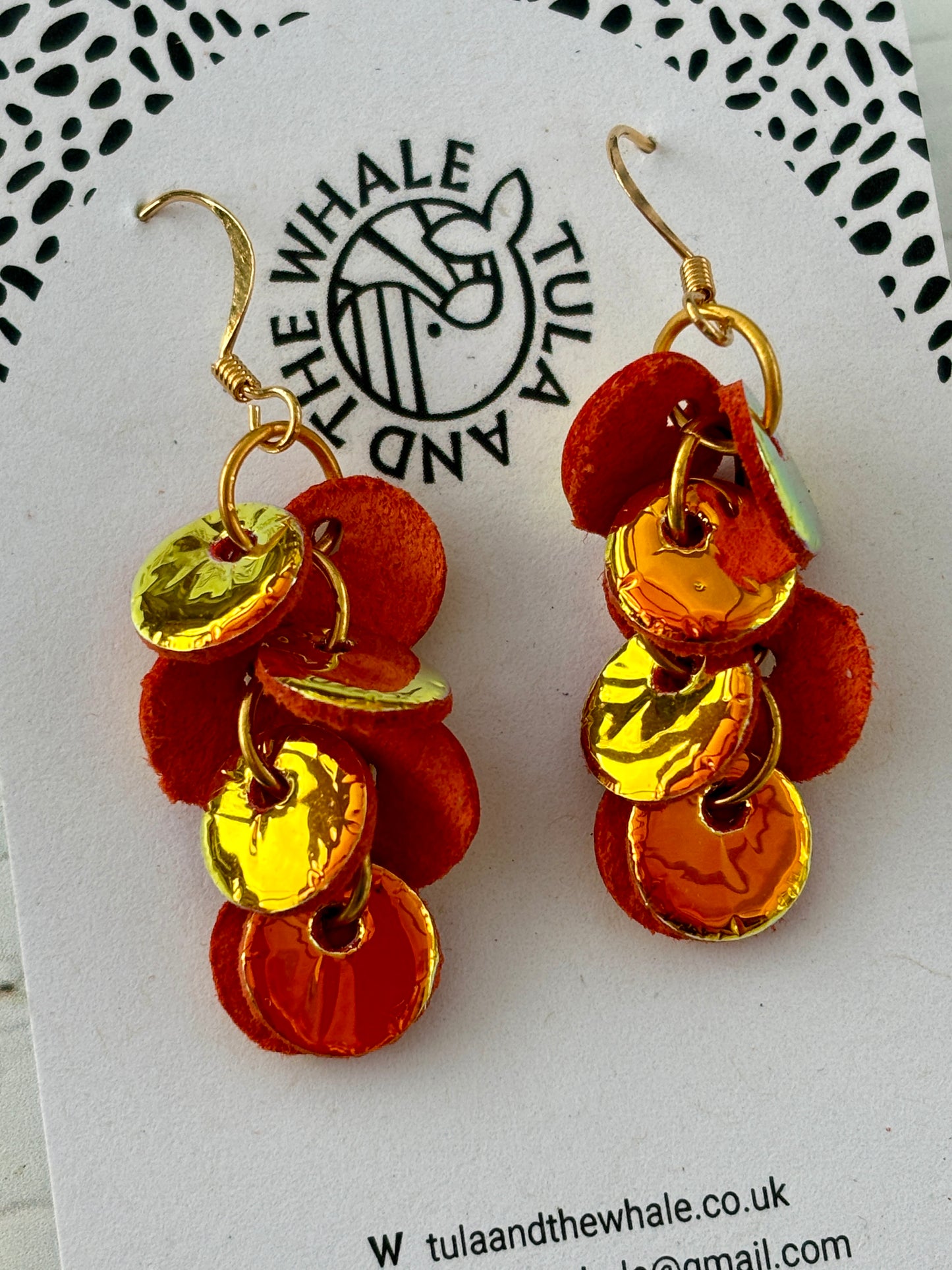 Leather Disco Drop Dangly Earrings