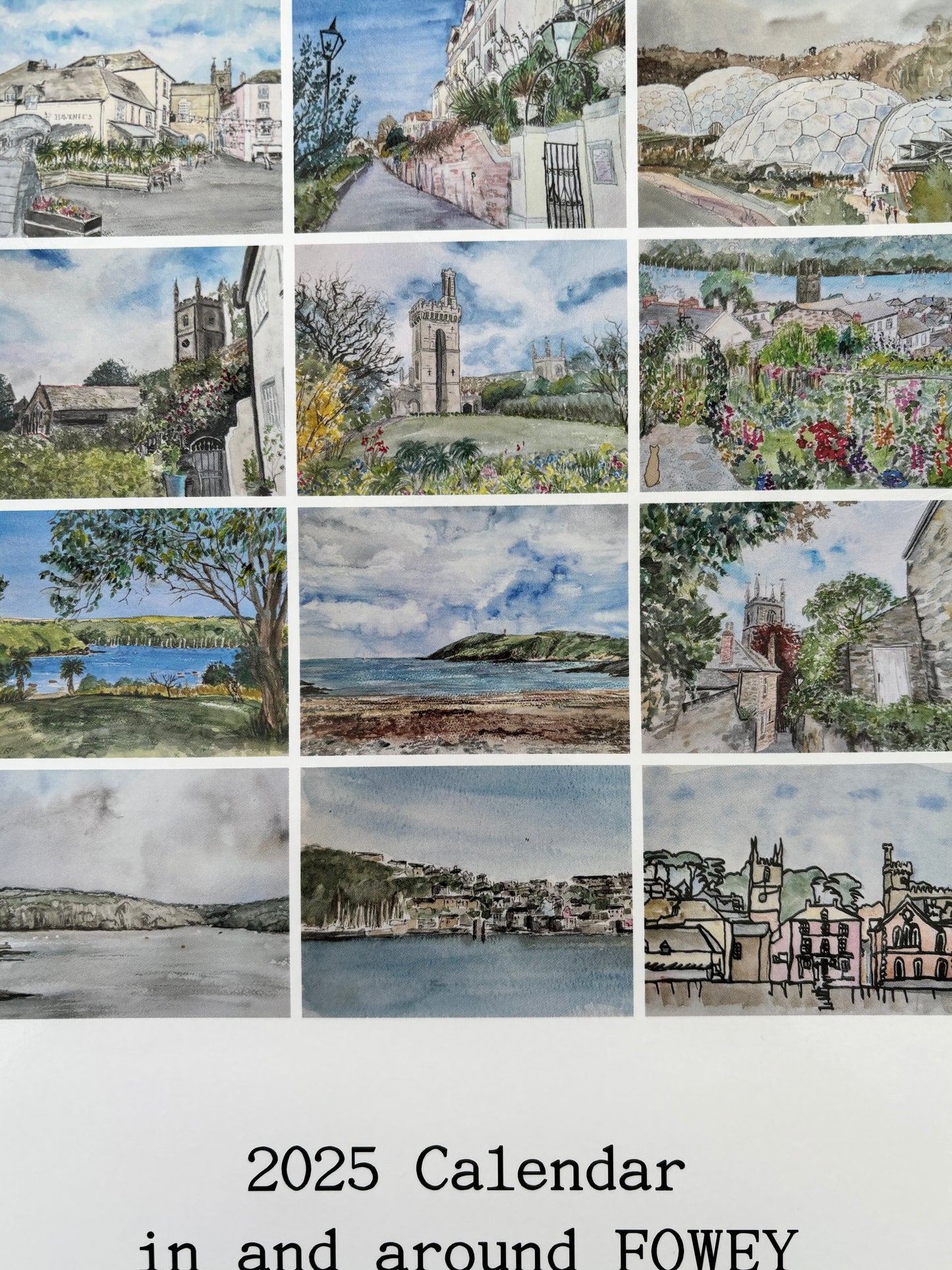 Fowey 2025 watercolour calendar image close up