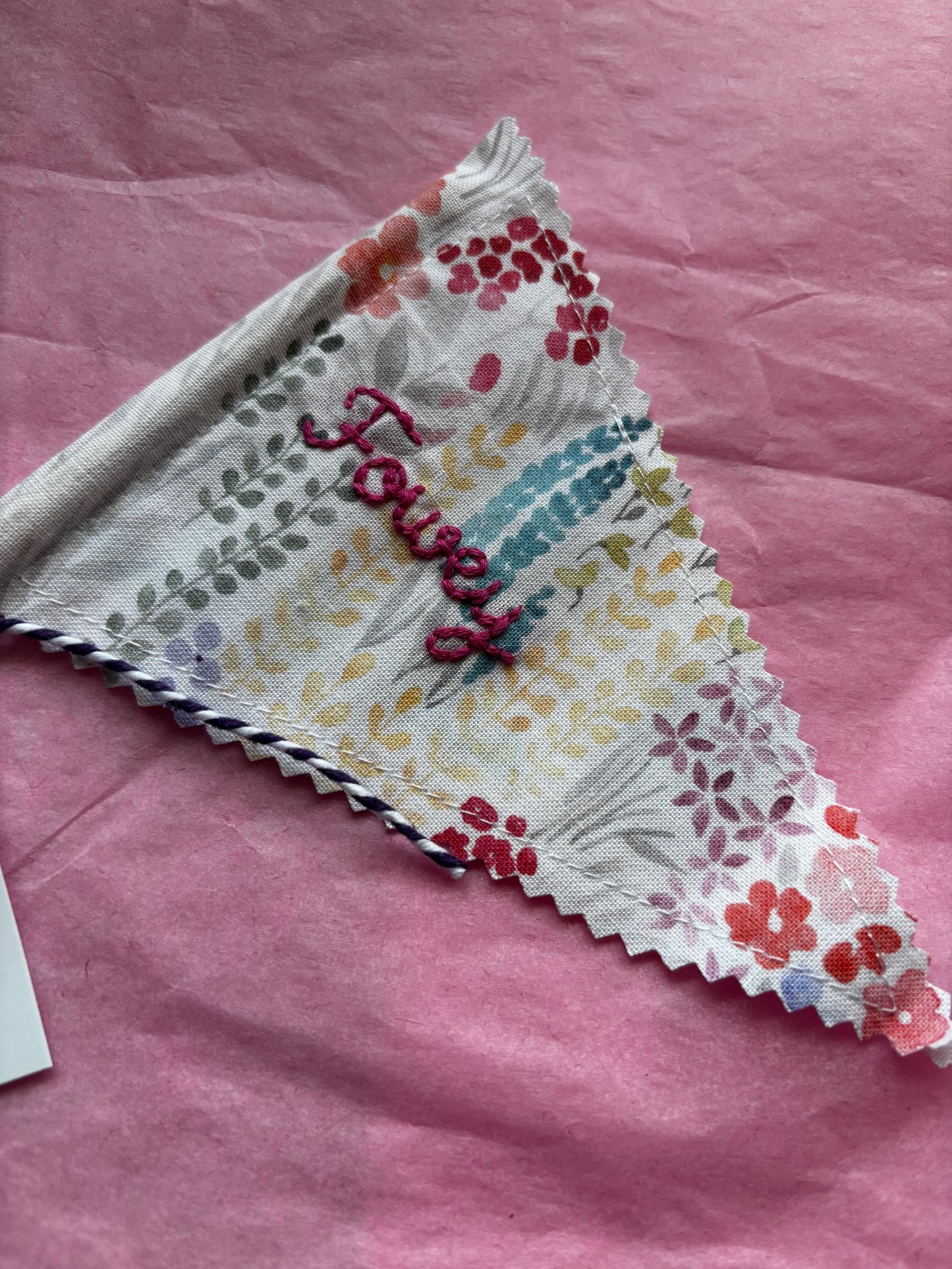Handmade Embroidered Fowey & Cornwall Sandcastle Fabric Flags