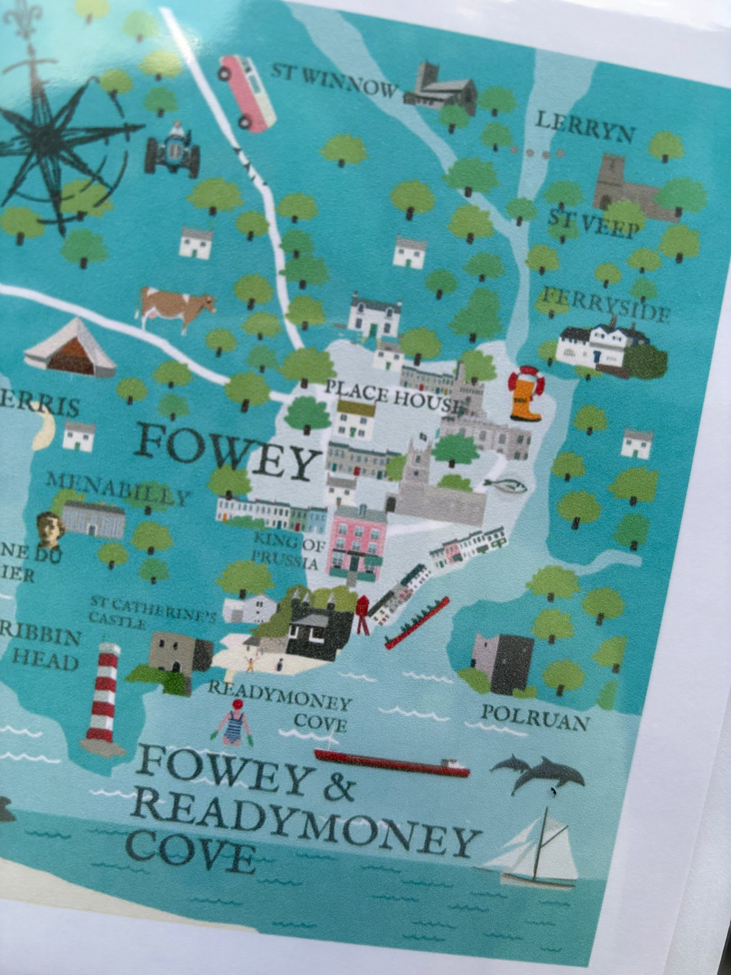 Fowey Landmarks Square Greetings Card