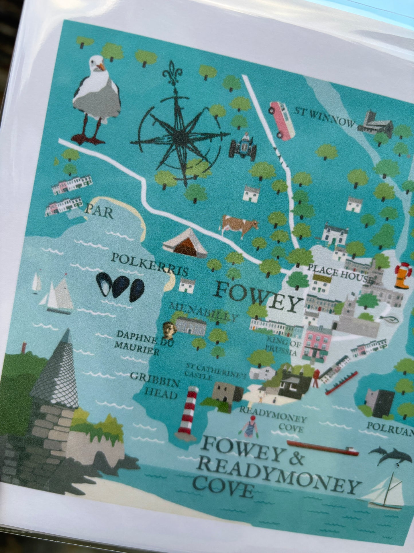 Fowey Landmarks Square Greetings Card