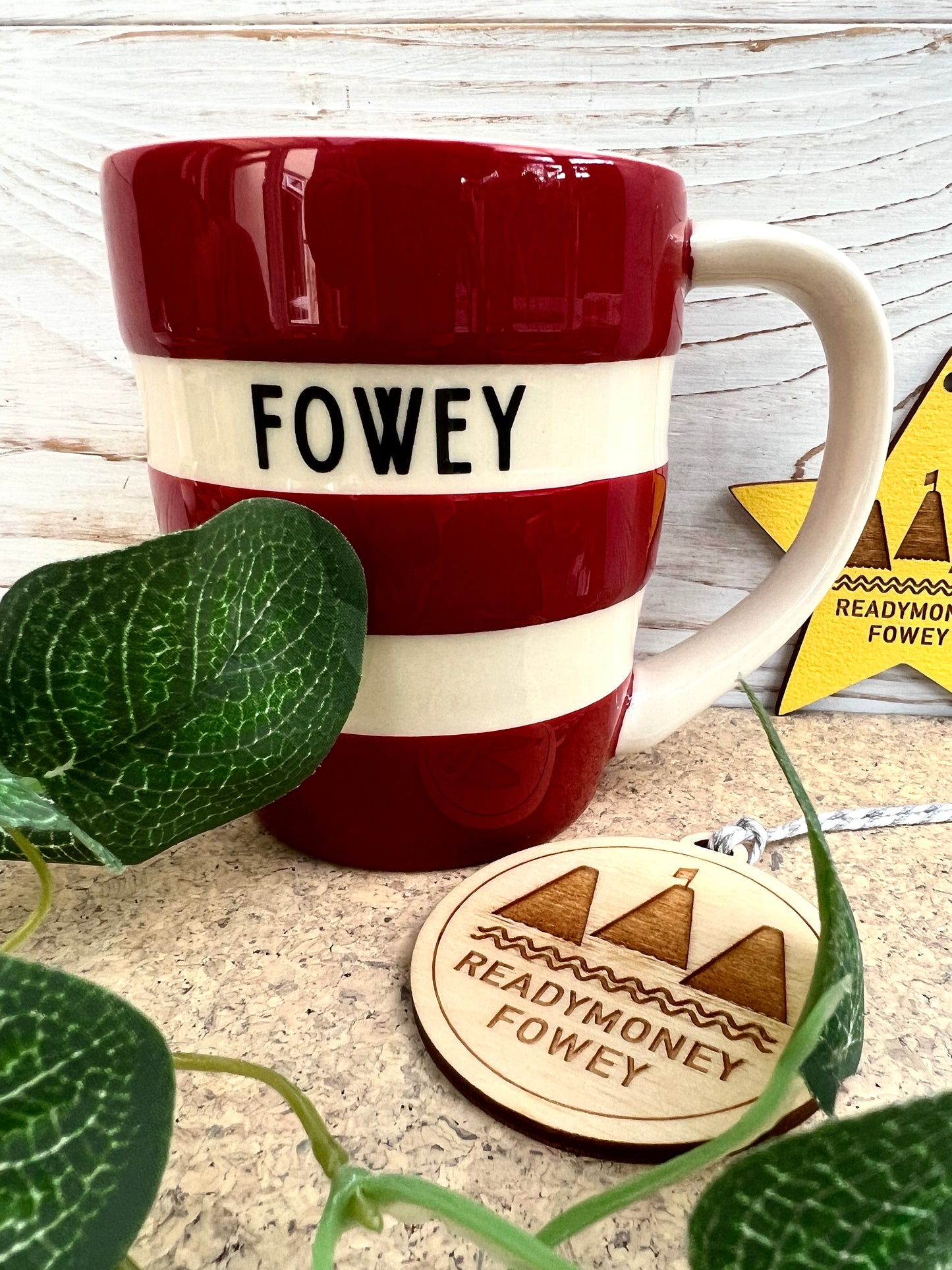 Festive Cornishware Fowey striped mug: red & green, 12oz