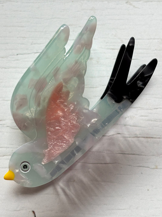 Blue & Pink Bird Hair Claw