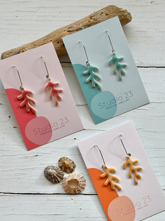Beautiful Handmade Glazed Porcelain Coral Drop Earrings