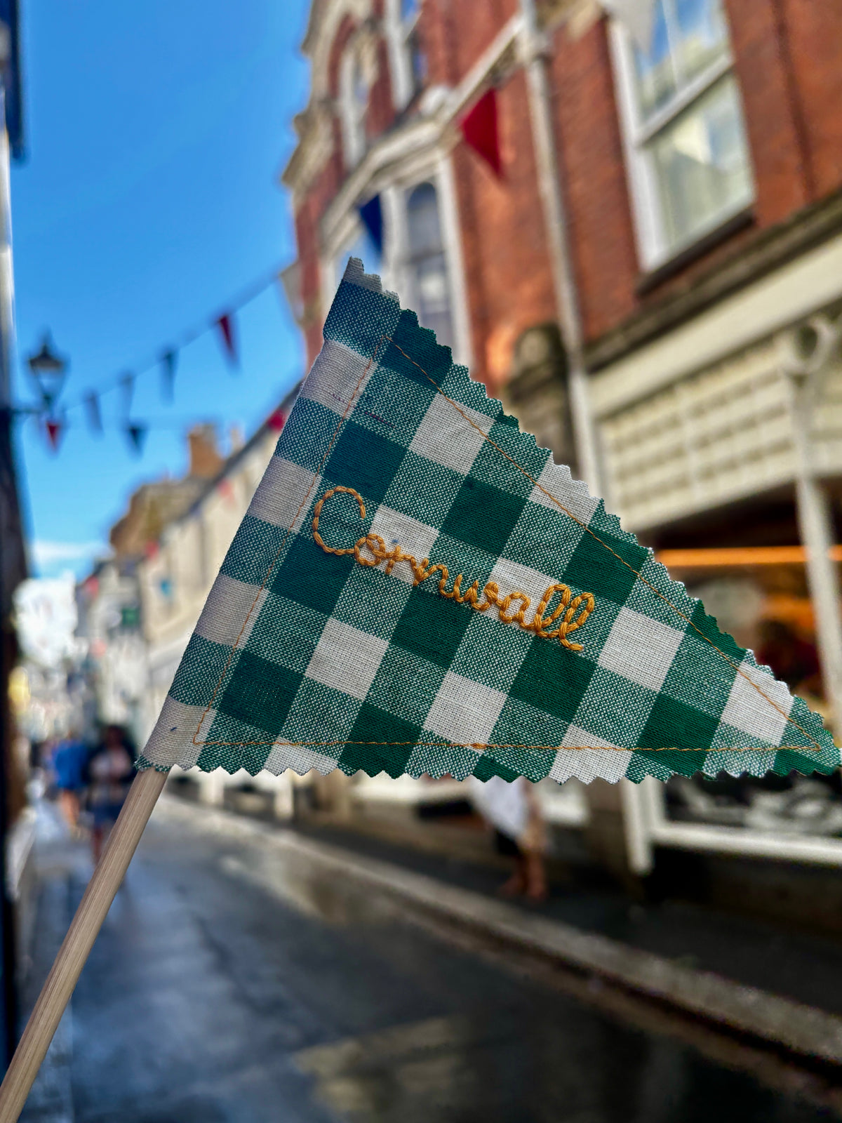 Handmade Embroidered Fowey & Cornwall Sandcastle Fabric Flags
