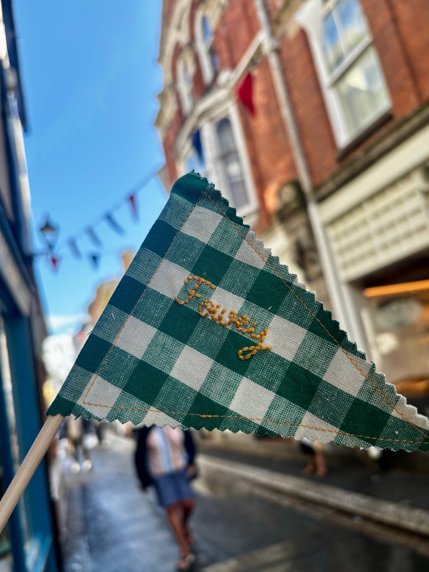 Handmade Embroidered Fowey & Cornwall Sandcastle Fabric Flags