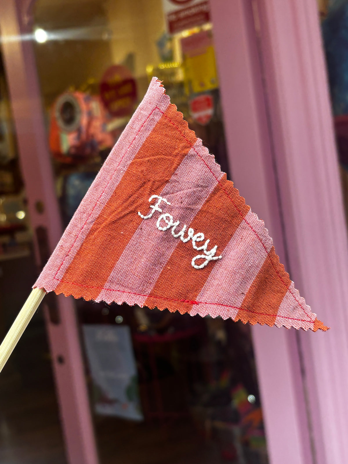 Handmade Embroidered Fowey & Cornwall Sandcastle Fabric Flags