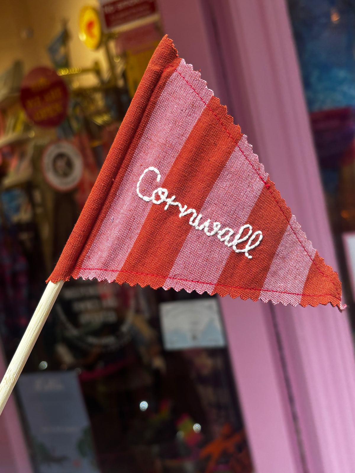 Handmade Embroidered Fowey & Cornwall Sandcastle Fabric Flags