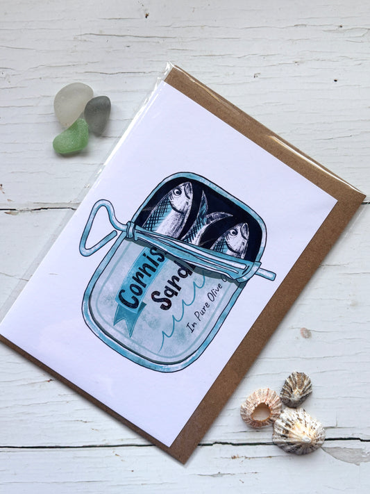 Tin of Cornish Sardines Greetings Card