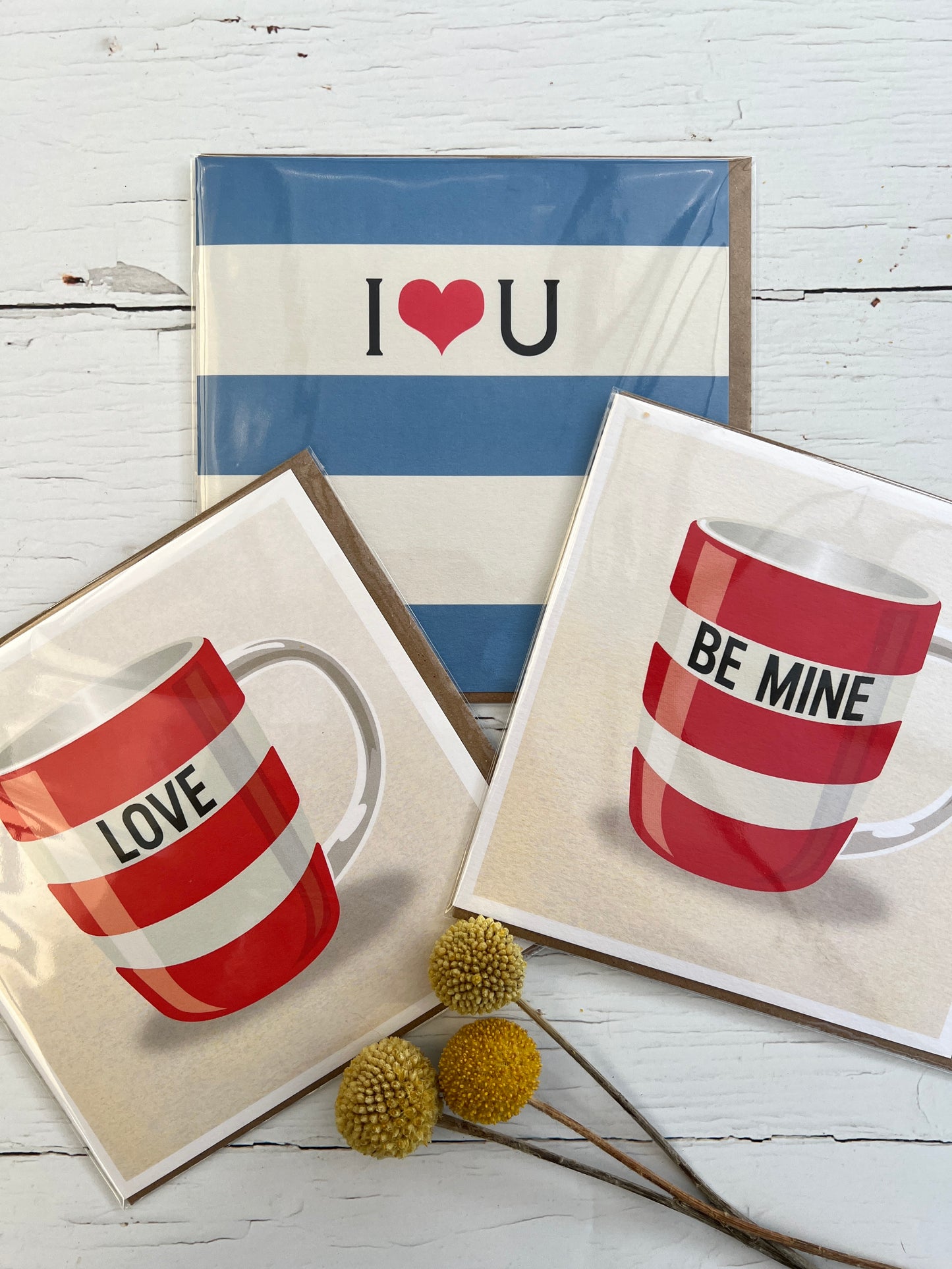 Cornish Stripes I❤️U, Love & Be Mine Valentines Cards
