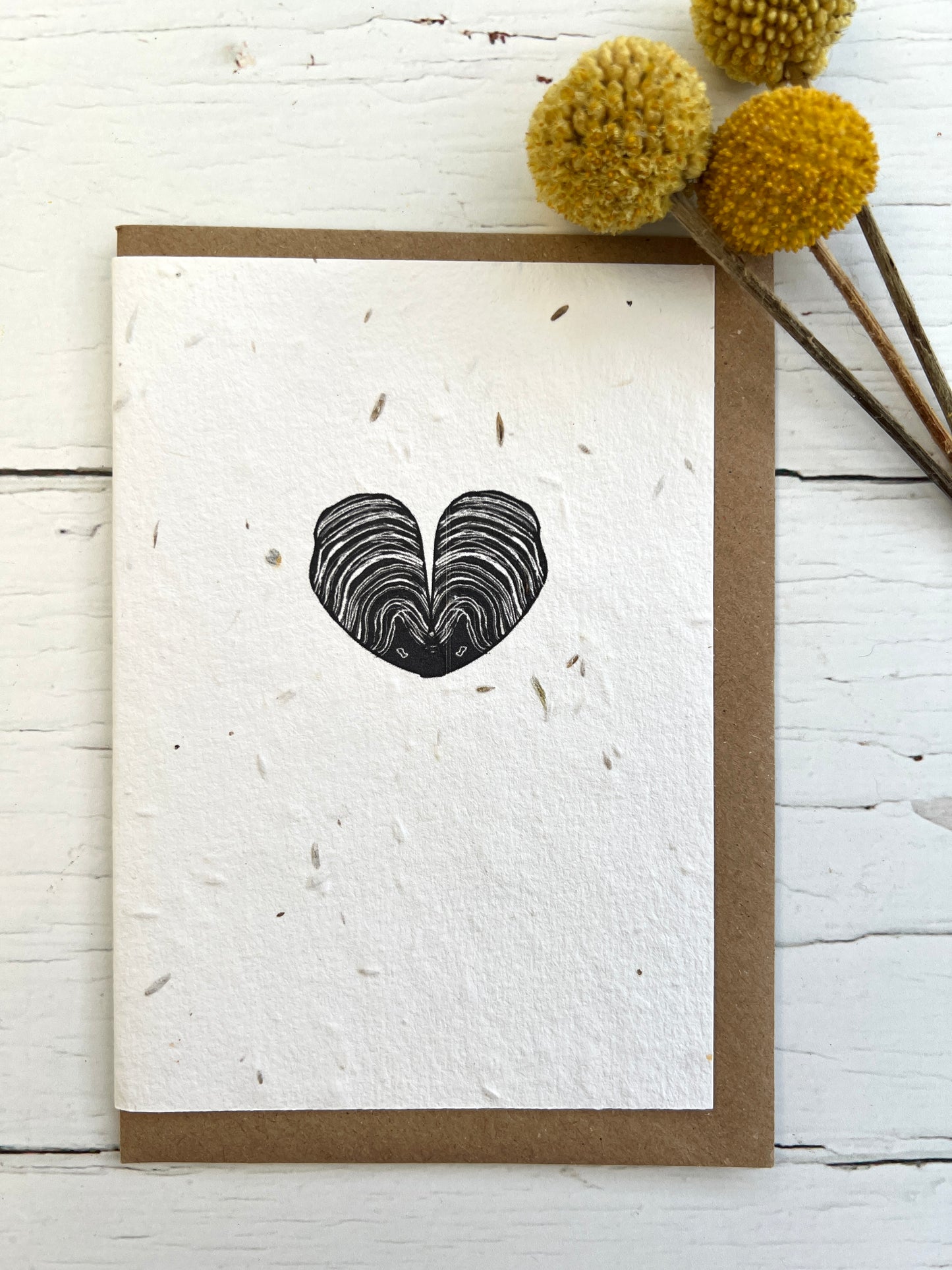 Mussel Heart Eco Greetings Card Embedded with Meadow Seeds