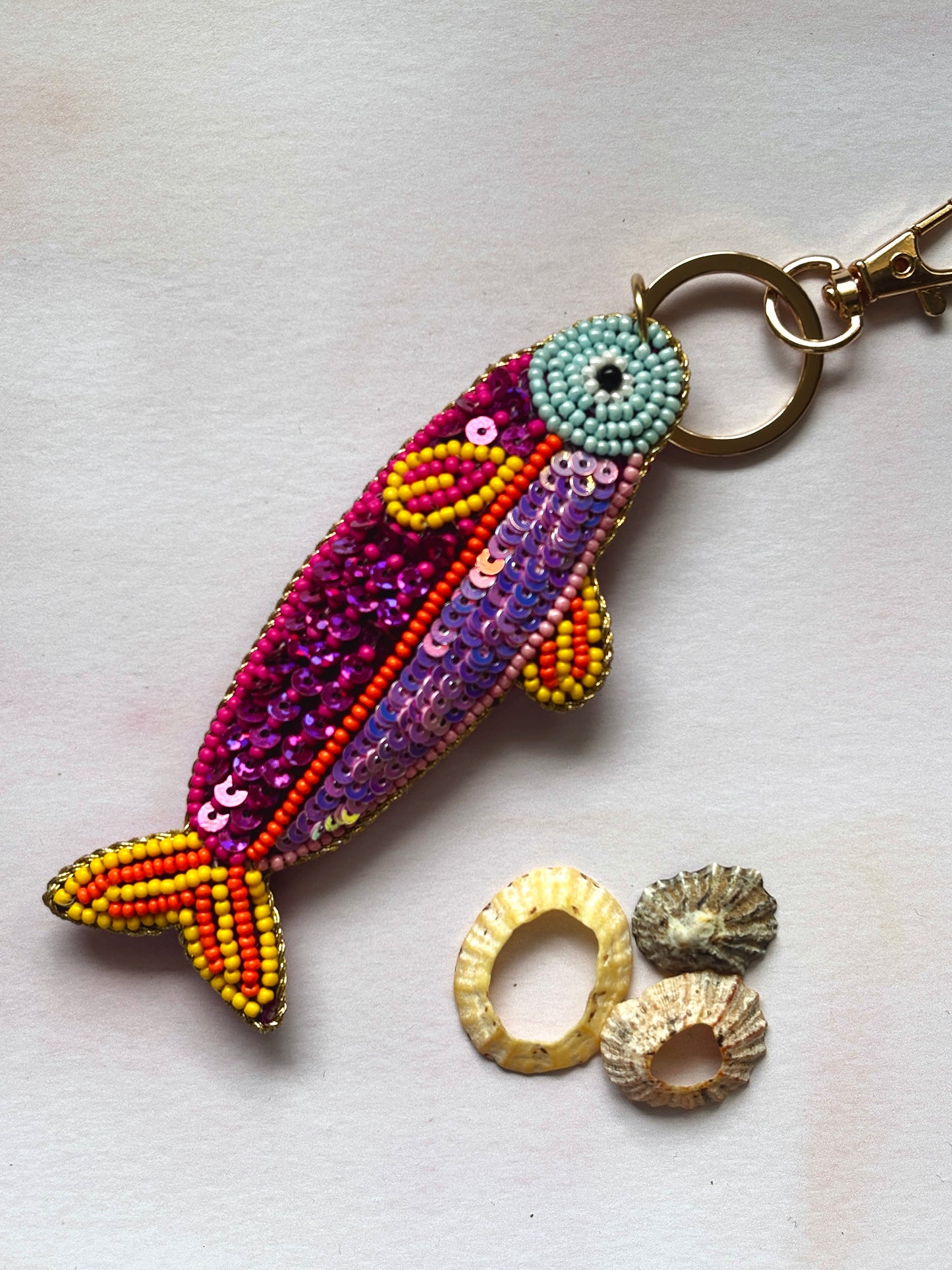 Multi Brights Pink Beaded Fish Keyring or Bag Charm