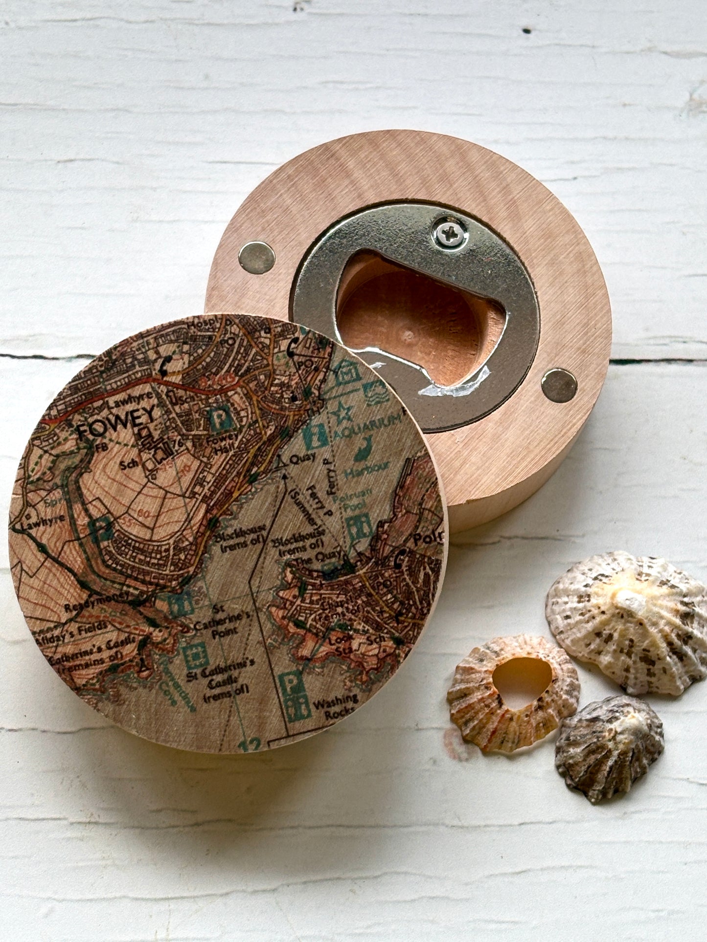 Wooden Fowey Magnetic Map Bottle Opener