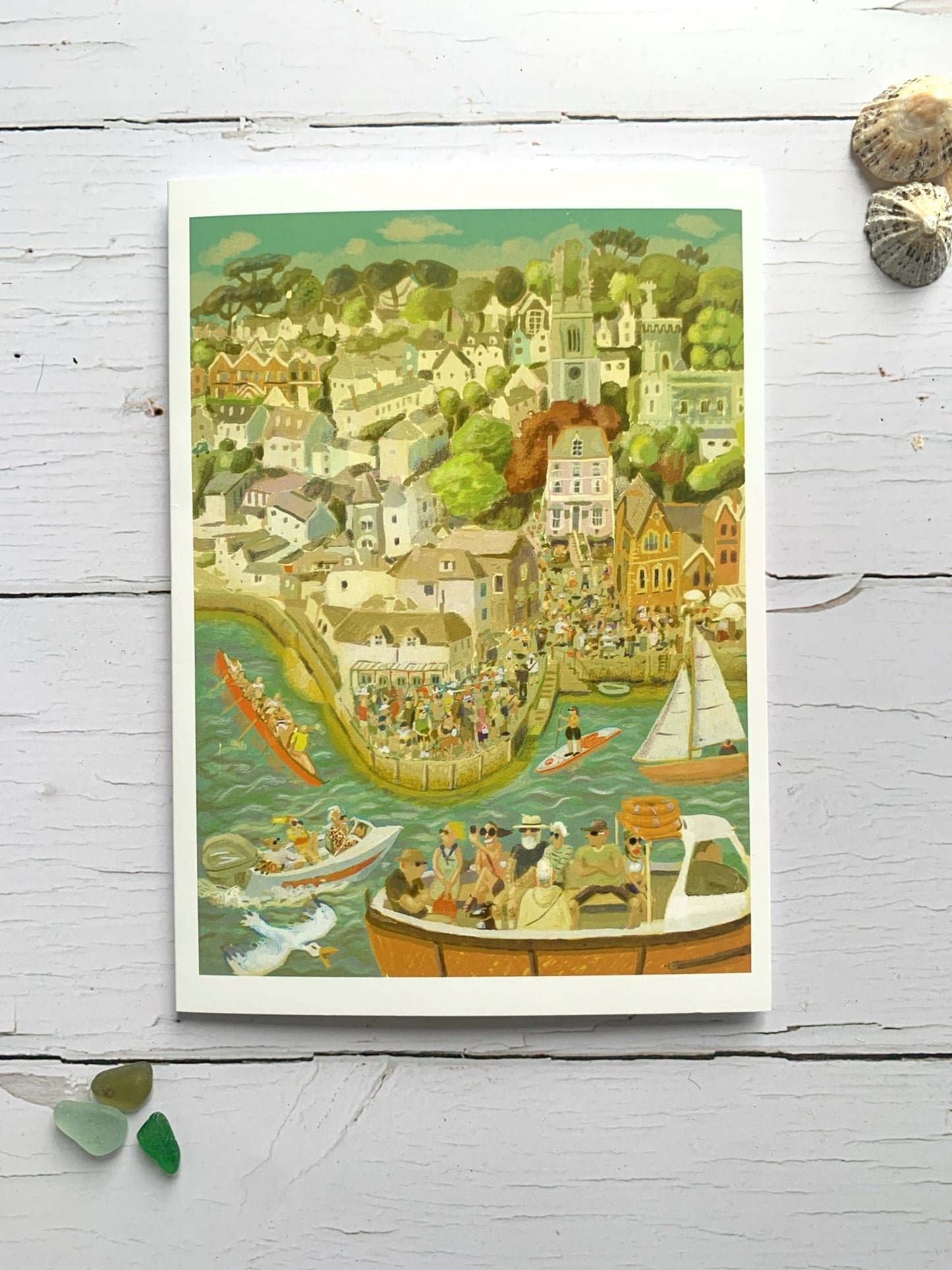 A Busy Fowey Harbour - A5 Greetings Card - Readymoney Beach Shop