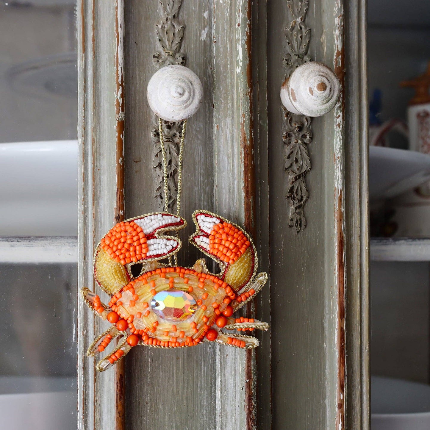 Beaded Jewelled Orange Crab Hanging Decoration