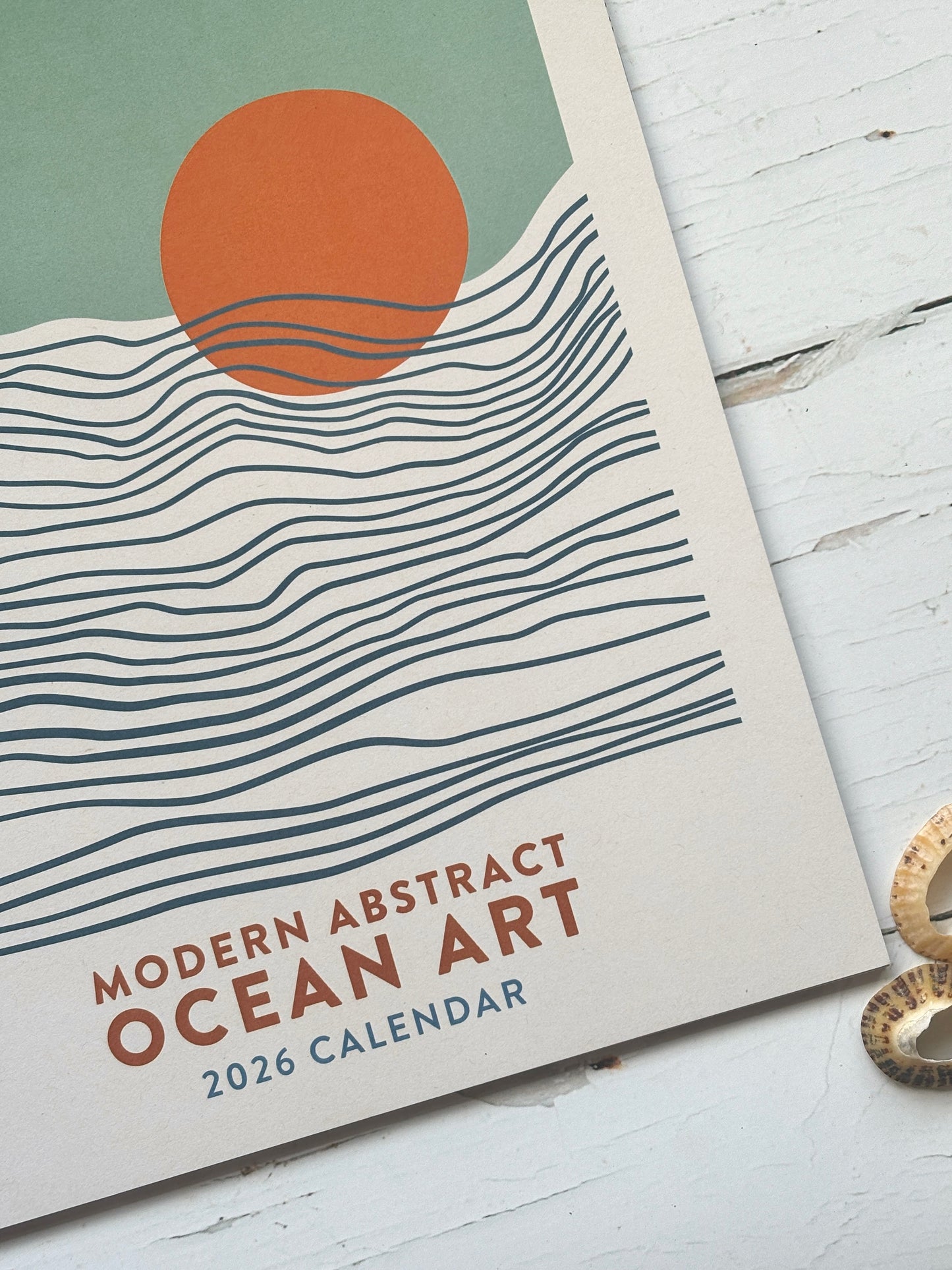 modern abstract ocean art 2026 calendar—elegant wave and sun cover design, ideal for coastal décor, planning, and thoughtful gifting
