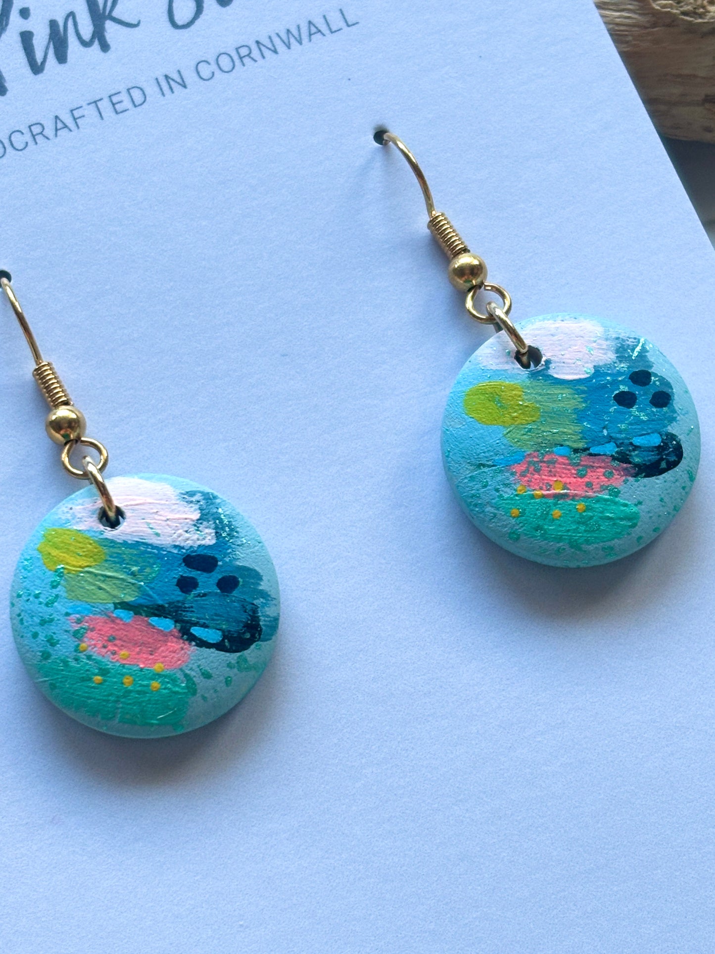 Handpainted Abstract Harbour Wooden Earrings