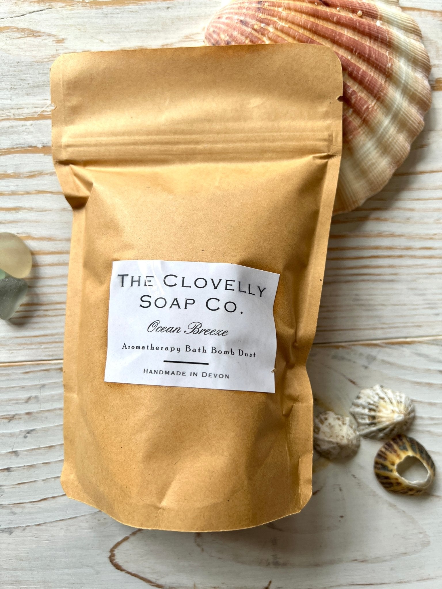 ocean breeze aromatherapy bath bomb dust, Clovelly Soap Co handmade Devon, coastal scent, natural bath product