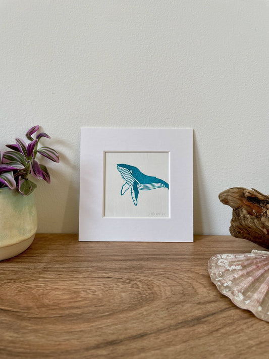Humpback Whale Calf Original Mini Linocut Print