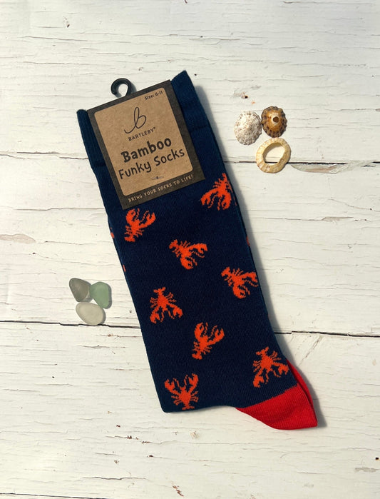 Bamboo Funky Socks: Larry the lobster (navy & orange) - Readymoney Beach Shop