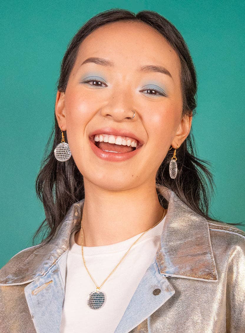 Silver Mirror Disco Ball Earrings