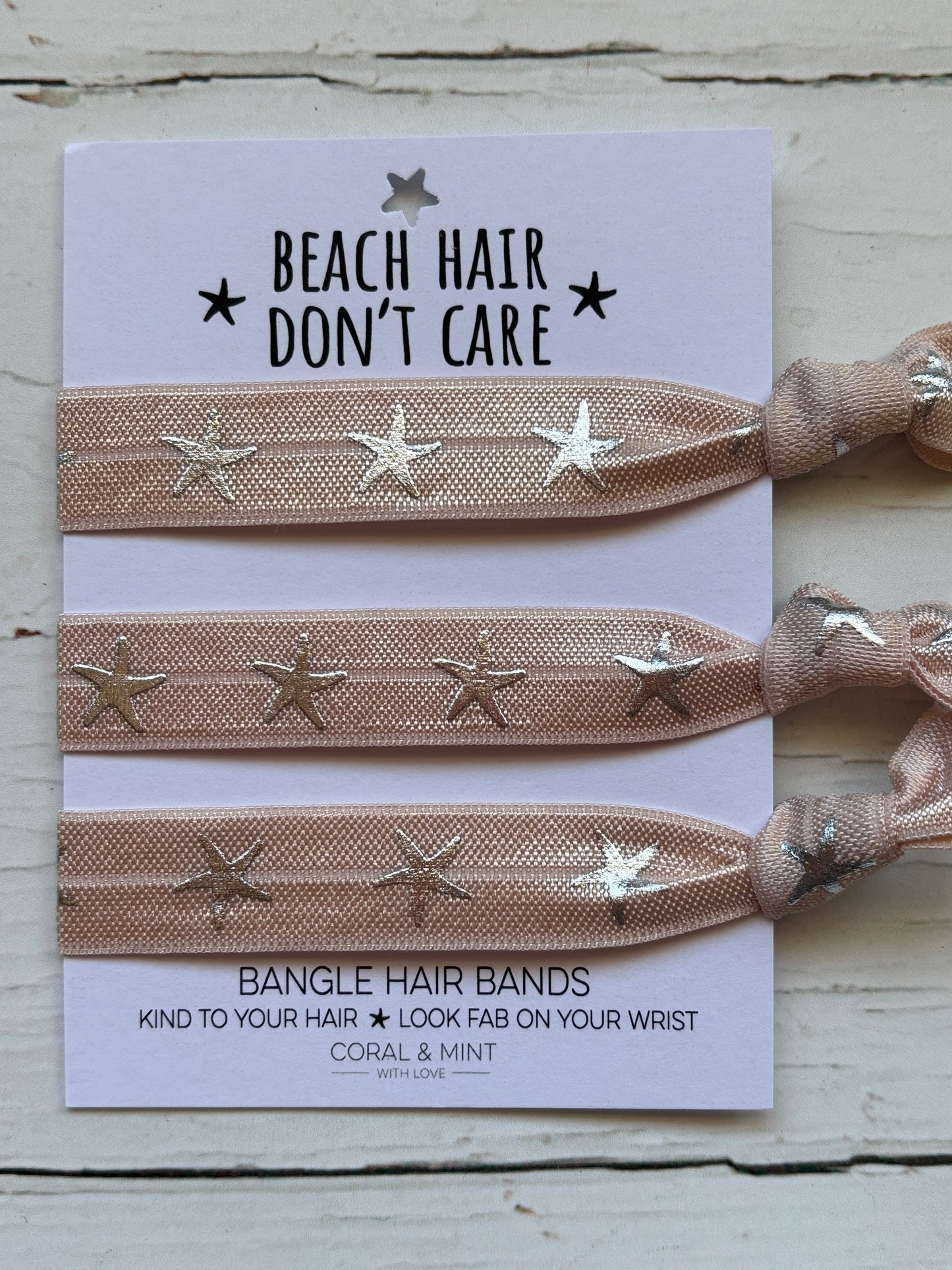peach star hair ties—coastal bangle bands that style your hair and wrist with beachy elegance