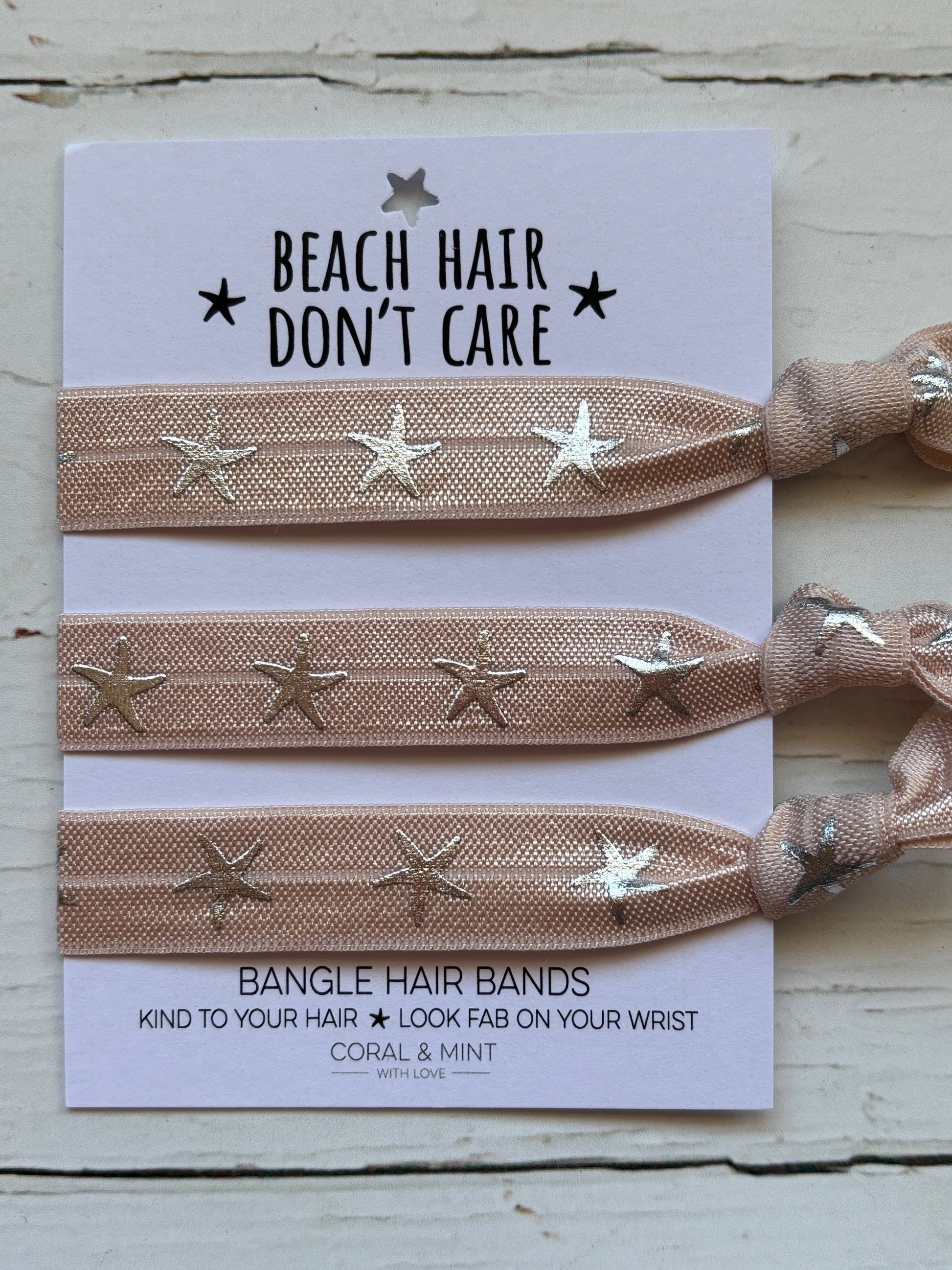 peach star hair ties—coastal bangle bands that style your hair and wrist with beachy elegance