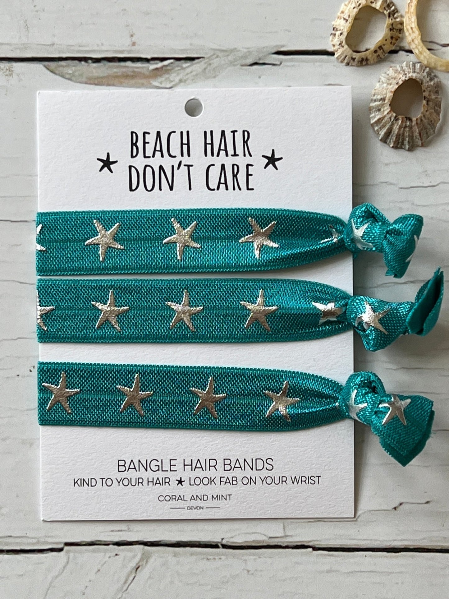 teal star hair ties—beach-inspired bangle bands that style your hair and wrist with coastal charm