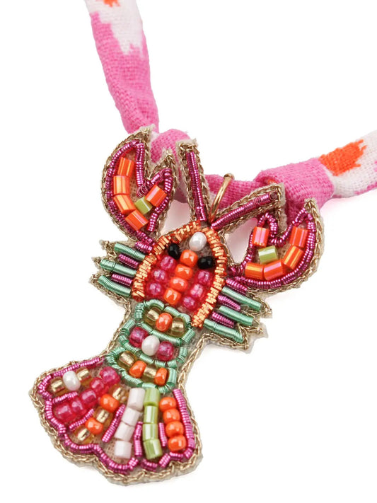 Beaded Lobster Fabric Necklace