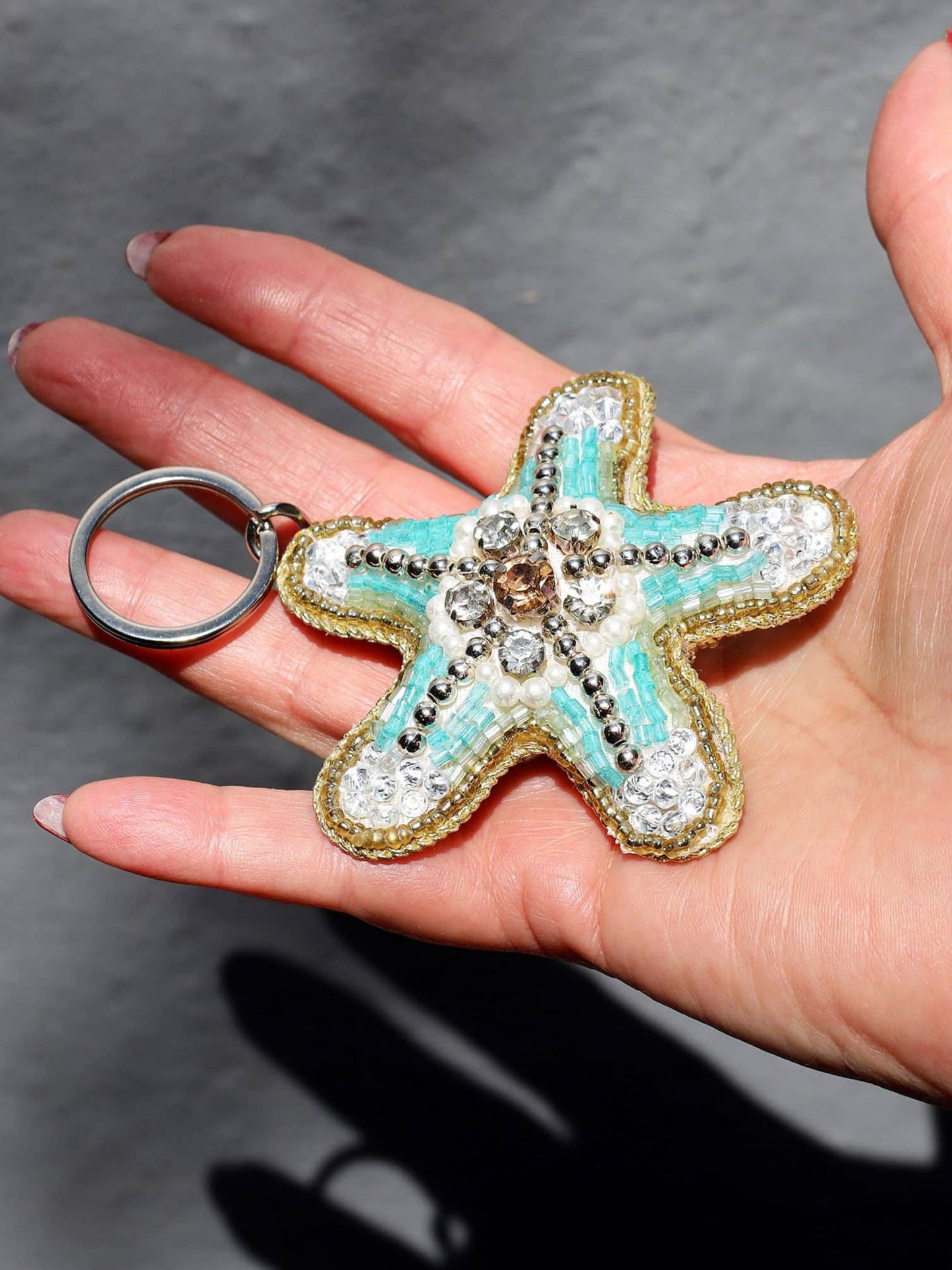 Beaded Starfish Keyring