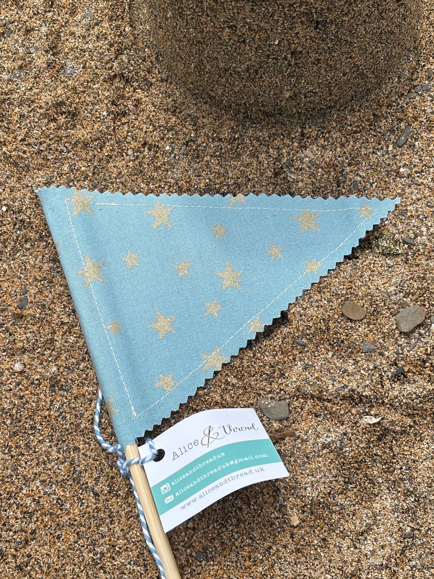 Handmade Embroidered Fowey & Cornwall Sandcastle Fabric Flags