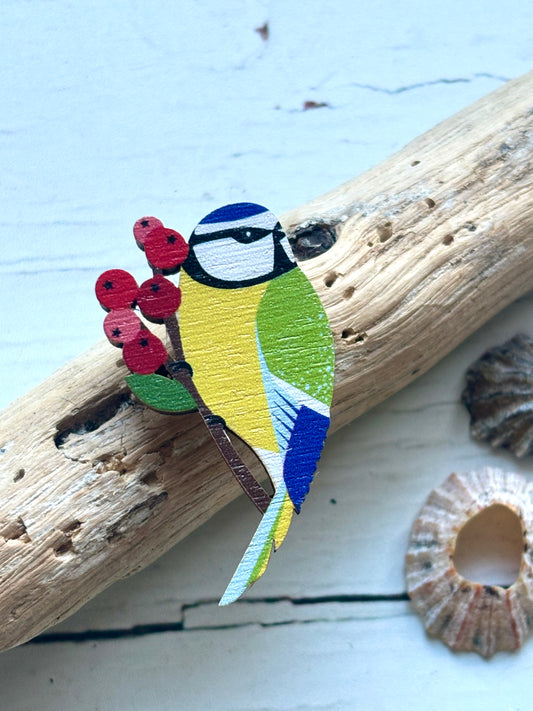 Wooden Bluebird Pin Badge