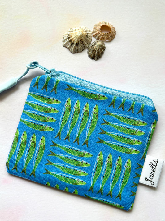 Zipped Cornish Sardines Blue & Green Fabric Coin Purse